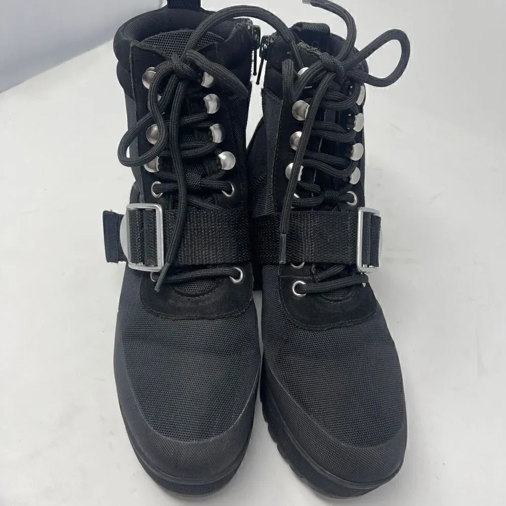 Steve Madden Women's Nayra Platform Lace Up Black Mult Booties Size 7
